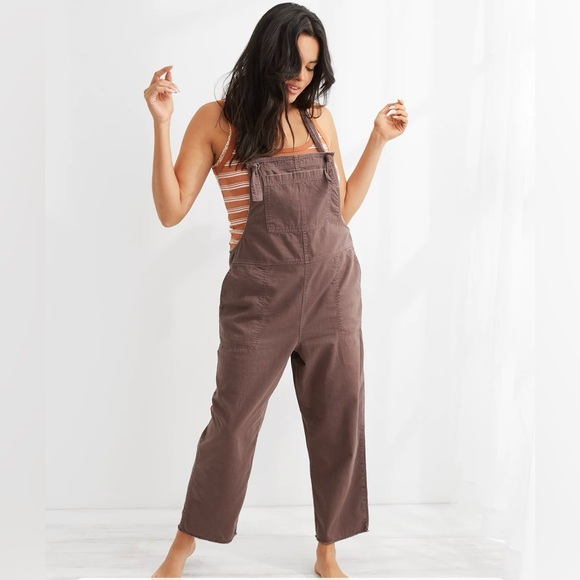 aerie Denim - Aerie Werk & Play Twill‎ Overalls Relic Brown Size XS Raw Hem